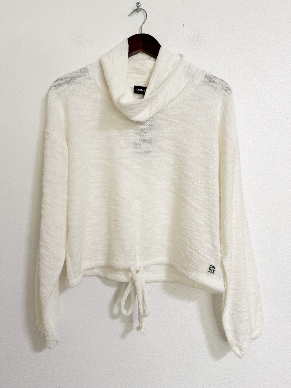 NEW DKNY Cropped Cowl Neck Pullover Sweater Ivory Size L